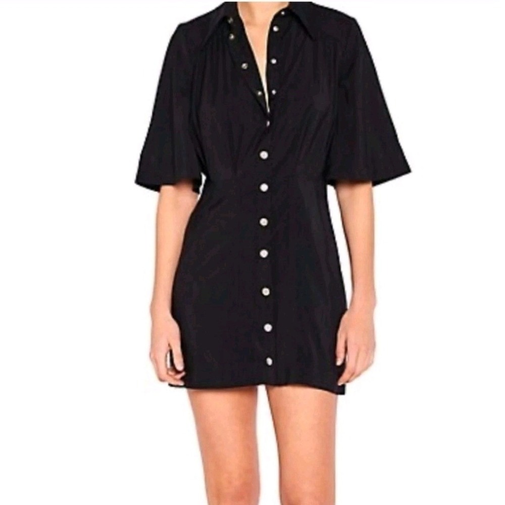 Ba&sh Cara Noir Black Button Down Mini Dress Short Sleeve Size 1 US 6